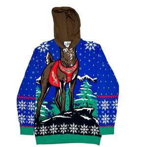 Ugly Christmas Party Reindeer Sweater Hooded Unisex Size XL